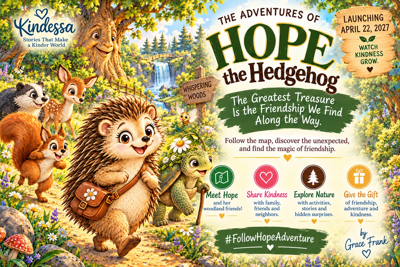 Launch poster for The Adventures of Hope the Hedgehog, launching April 22 2027